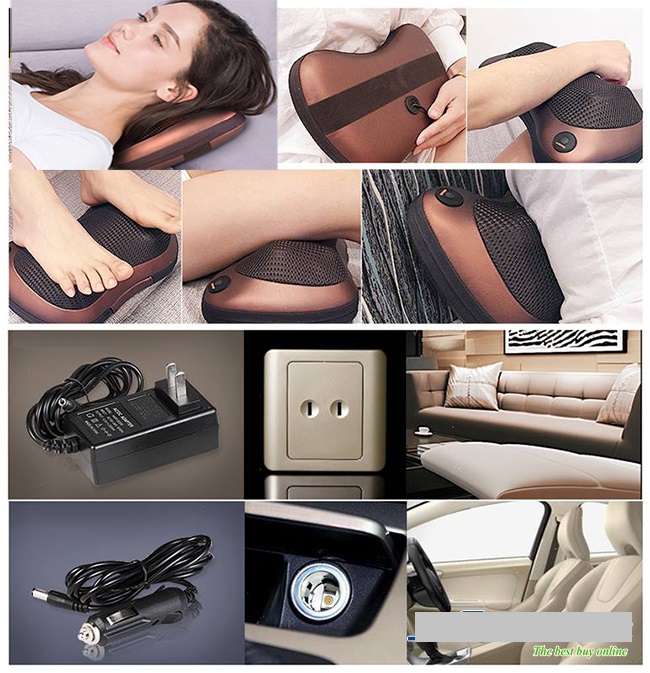 Gối massage hồng ngoại 8 bi cao cấp (Nâu)