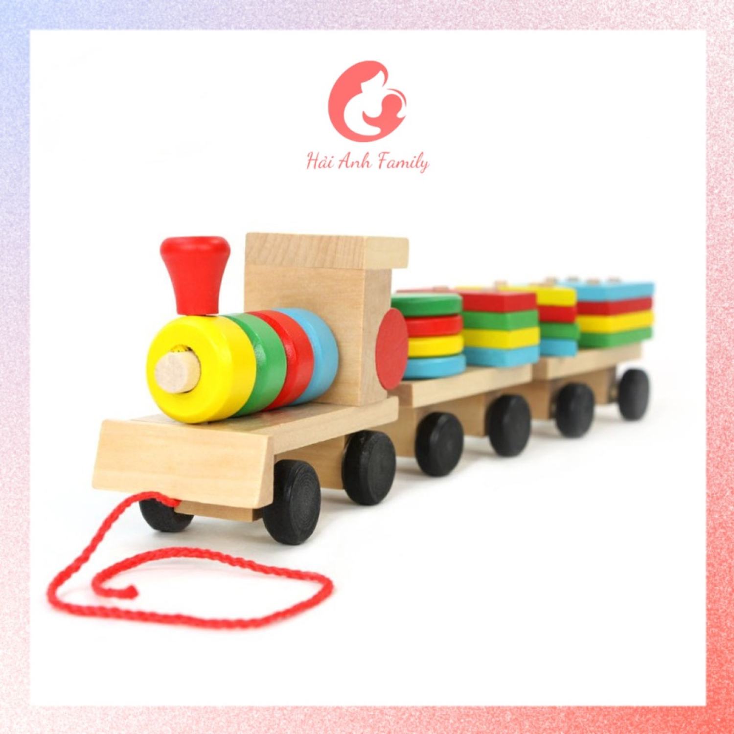 Đồ chơi tàu lửa gỗ 3 toa thả hình khối cho bé