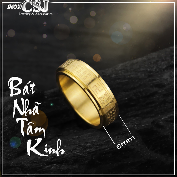 Nhẫn Bát Nhã Tâm Kinh bảng nhỏ 6mm mạ 18k cao cấp, có size nam và nữ