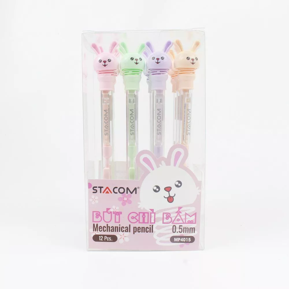 (Set 4 cây) Bút Chì Kim Bấm Học Sinh STACOM Kèm Đầu Tẩy (Gôm) - Ngòi 0.5mm - Vỏ Nhựa Nhiều Màu Vô Cùng Sinh Động, Dễ Dàng Tẩy Xóa - MP4015