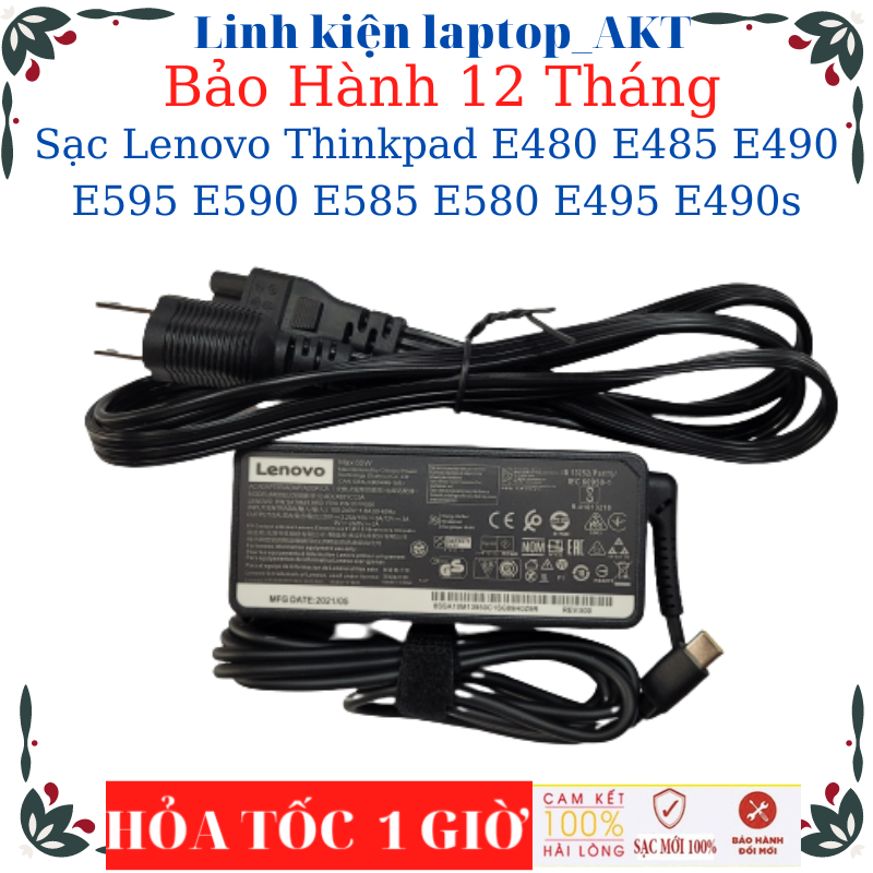 Sạc dùng cho Laptop Lenovo Thinkpad E480 E485 E490 E595 E590 E585 E580 E495 E490s- Sạc Lenovo 20V-3.25A-65W Type C