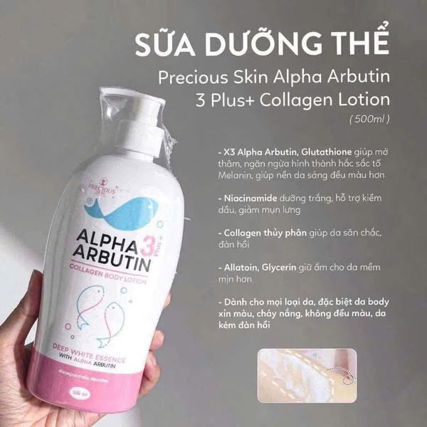 MẪU MỚI - Sữa Dưỡng Thể Trắng Da Alpha Arbutin Collagen Lotion 3+Plus 500ml