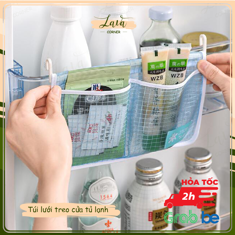 Combo 3 túi lưới treo cửa tủ lạnh đa năng có móc treo gắn cửa tủ lạnh tiết kiệm không gian