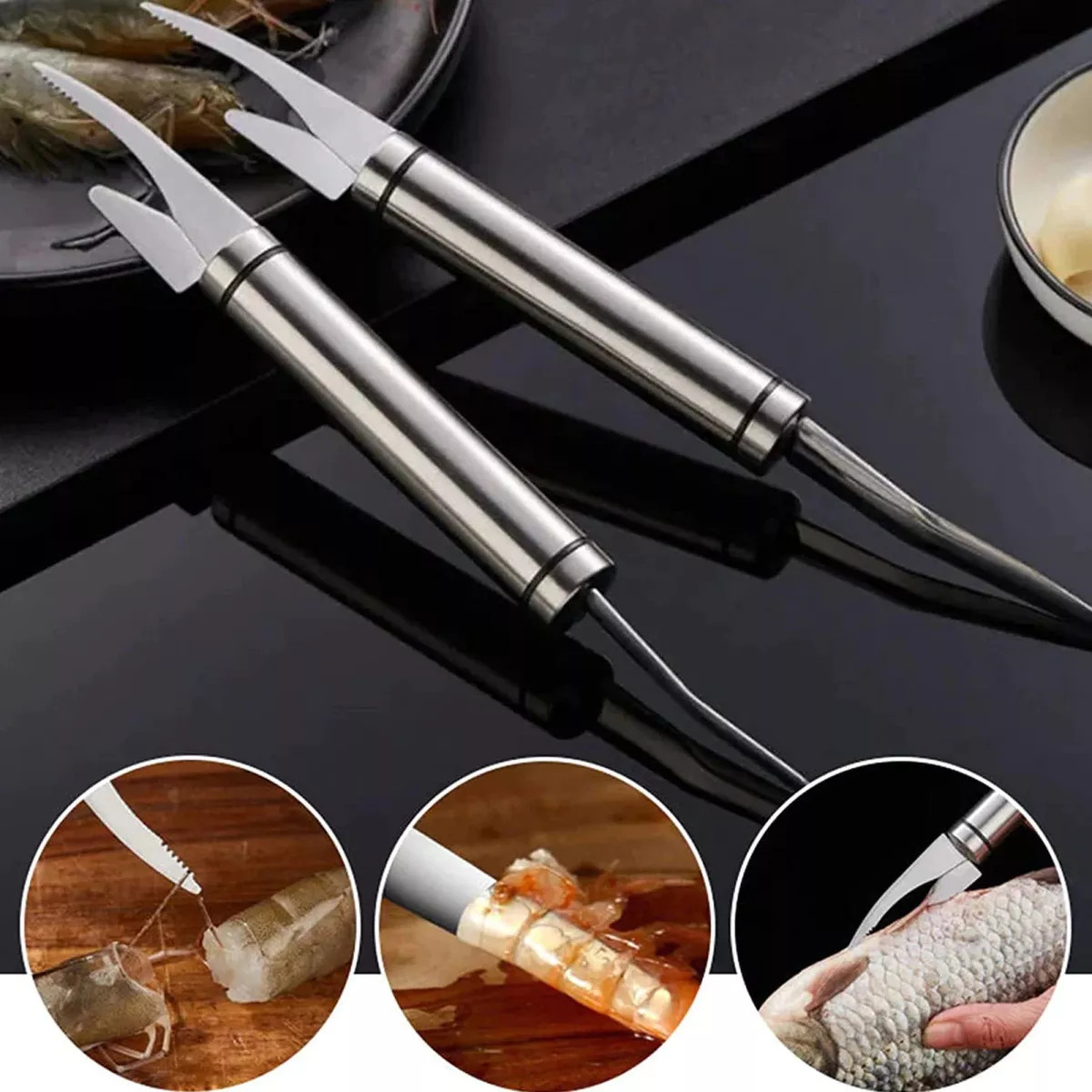 Dụng Cụ Lột Vỏ Tôm Inox - Dụng Cụ tách vỏ tôm cực nhanh - Dụng cụ tách lột vỏ tôm inox 304 không gỉ - Cây Lột vỏ tôm tiện lợi