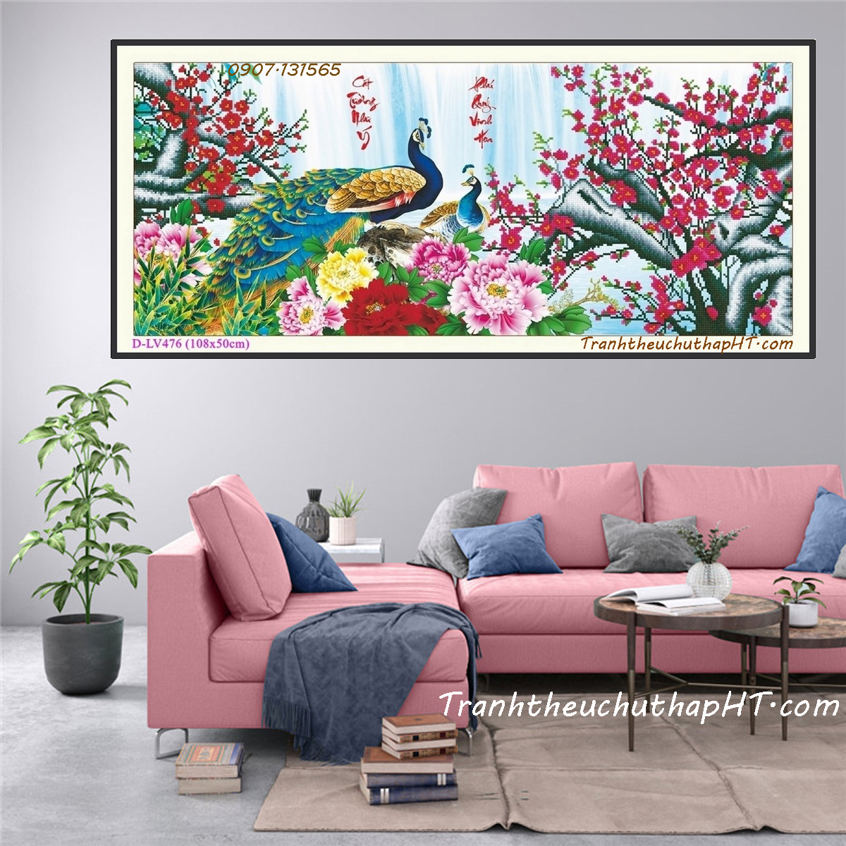 Tranh đính đá, Tranh đính đá tự làm con công Phú quý cát tường - tự đính