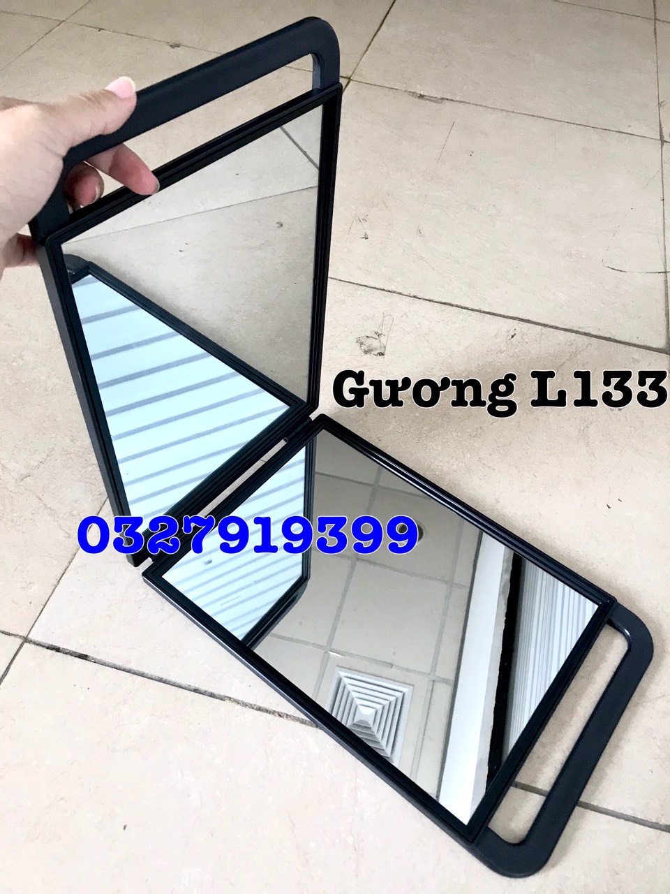 Barber Gương soi gáy J008 cao cấp 1 mặt hình chữ nhật tay cầm tiện lợi mặt sau xốp chống va đập kích thước 41x25,5 cm