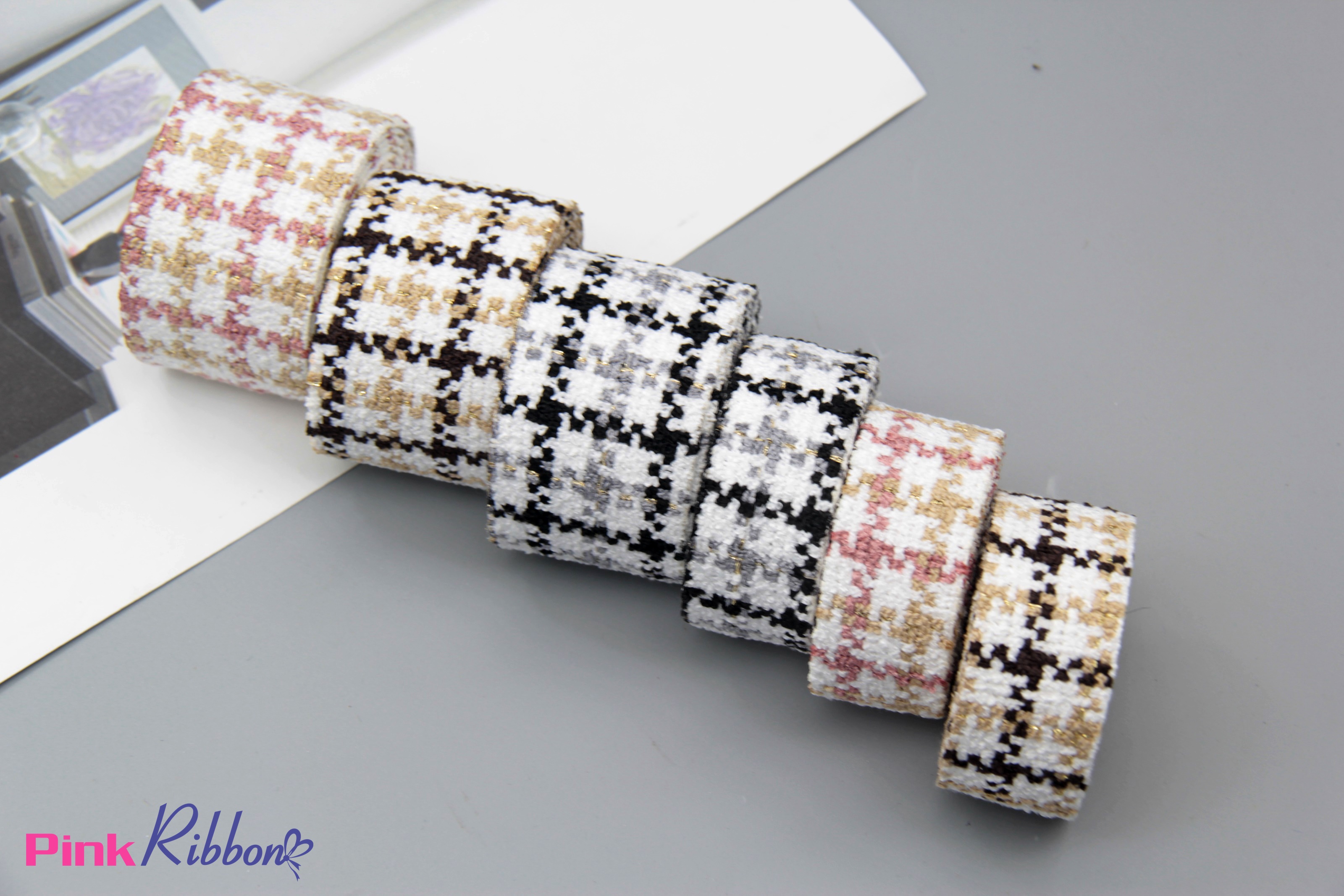 Ruy băng dạ tweed kẻ 2.5cm và 3.8cm