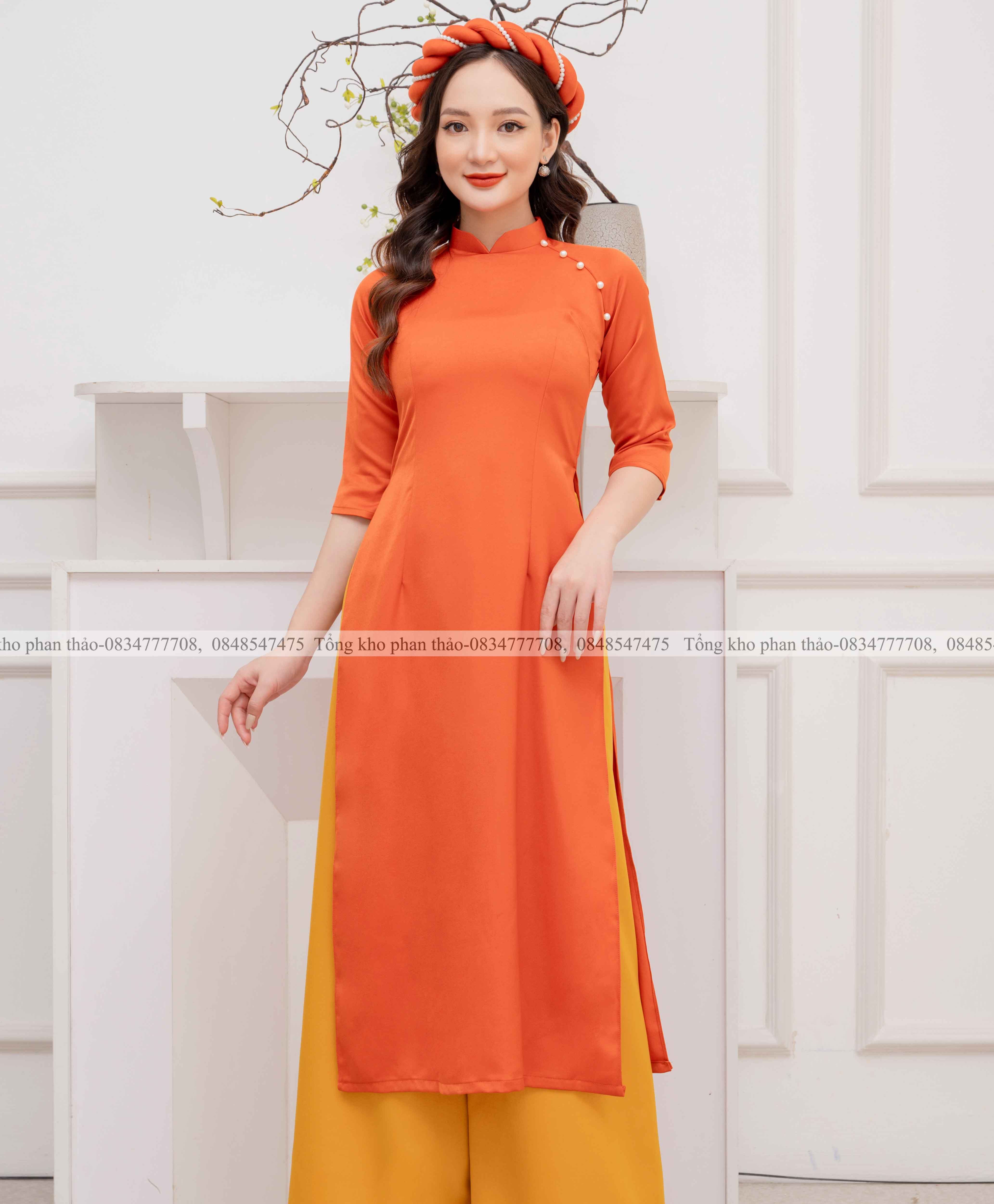 Áo Dài Cách Tân trơn cổ đính ngọc siêu hót đủ các size cho các nàng lựa chọn
