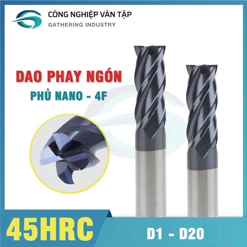 Dao phay ngón 4f 45hrc, lớp phủ nano đen d1-d8