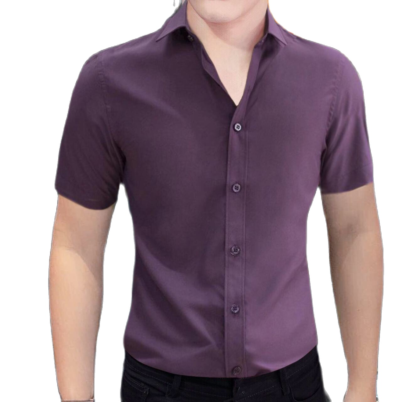 ÁO SOMI NAM MÀU TÍM TRƠN, NGẮN TAY, CHẤT KATE LỤA THỜI TRANG PHONG CÁCH THỎ TÂY SHOP94 KK02