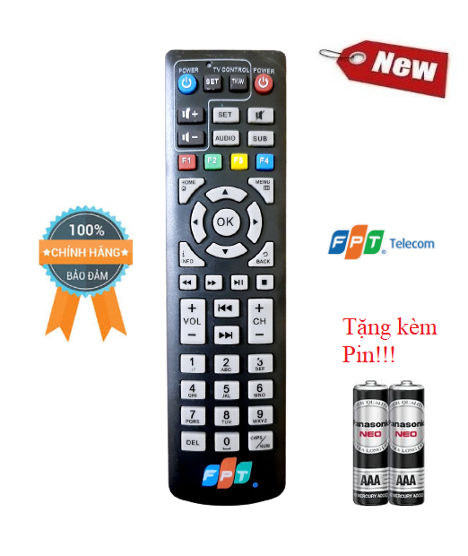 Điều khiển đầu thu truyền hình FPT - Hàng tốt 100% Tặng kèm Pin!!!