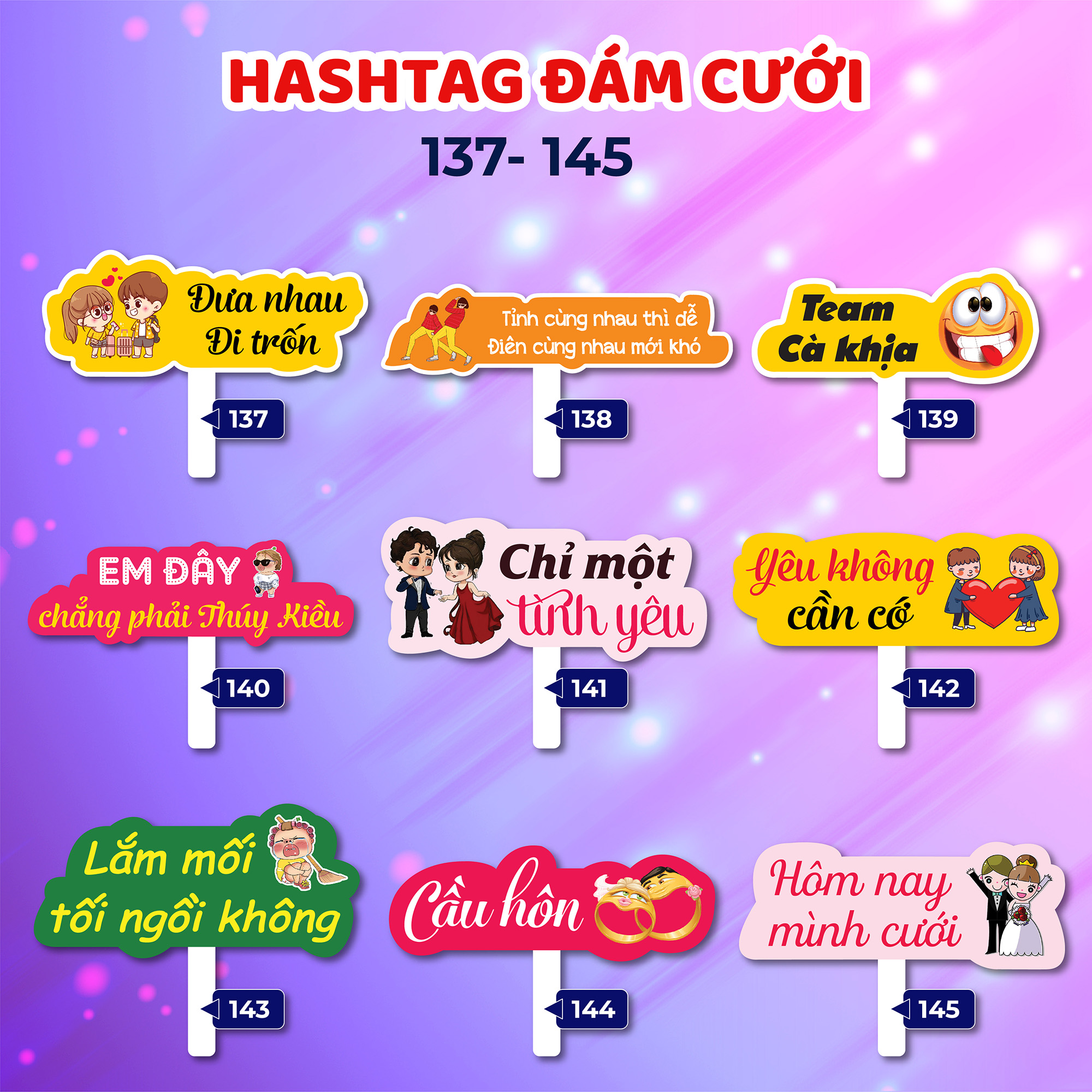 Bảng hashtag cầm tay chụp hình đám cưới (MS 137 - 172)