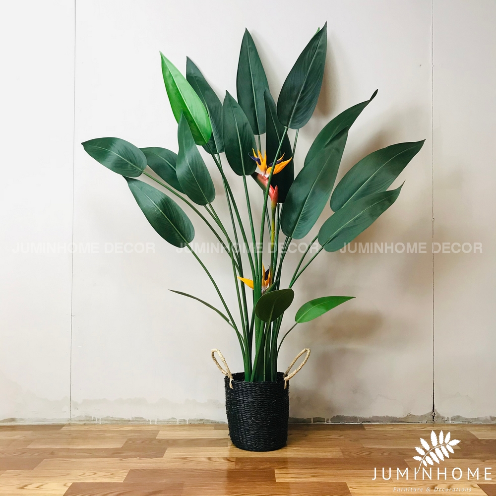 Giỏ cói Decor trang trí trồng Cây giả
