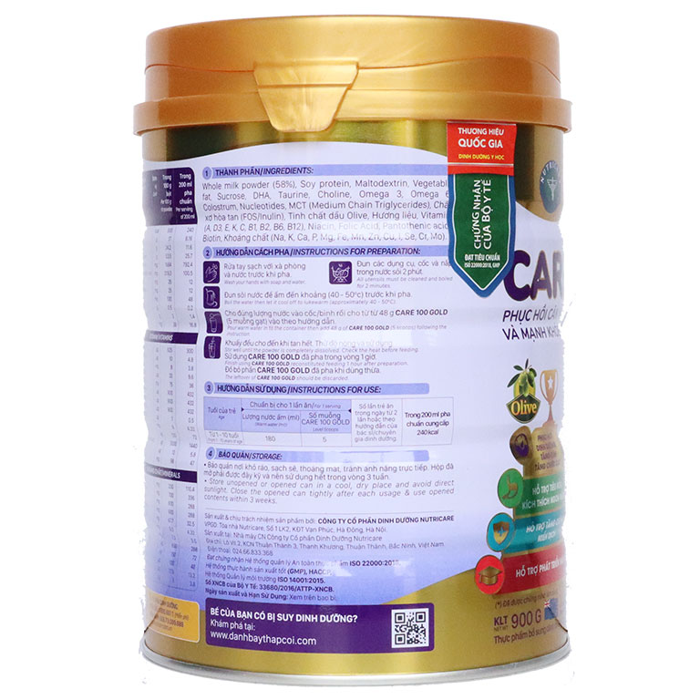 Sữa Care 100 Gold 900g (cho trẻ từ 1 – 10 tuổi)