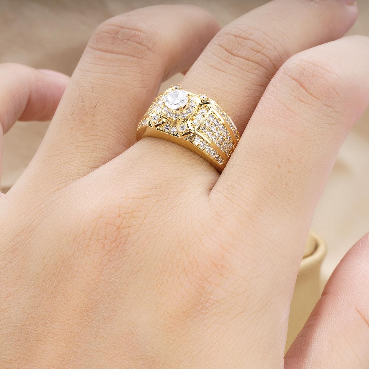 Nhẫn nam mặt đá viền đá mạ vàng 18K FREE & EASY, cam kết ko phai màu nhẫn nam viền đính đá trắng, kiểu dáng sang trọng - thích hợp làm quà tặng ,nhẫn nam, nhẫn bạc nam, nhẫn nam mạ vàng