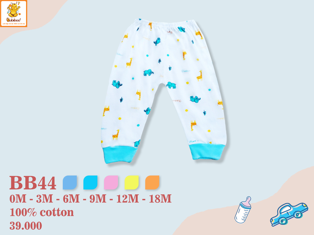 QUẦN DÀI SƠ SINH COTTON IN HÌNH BABIBO- BB44