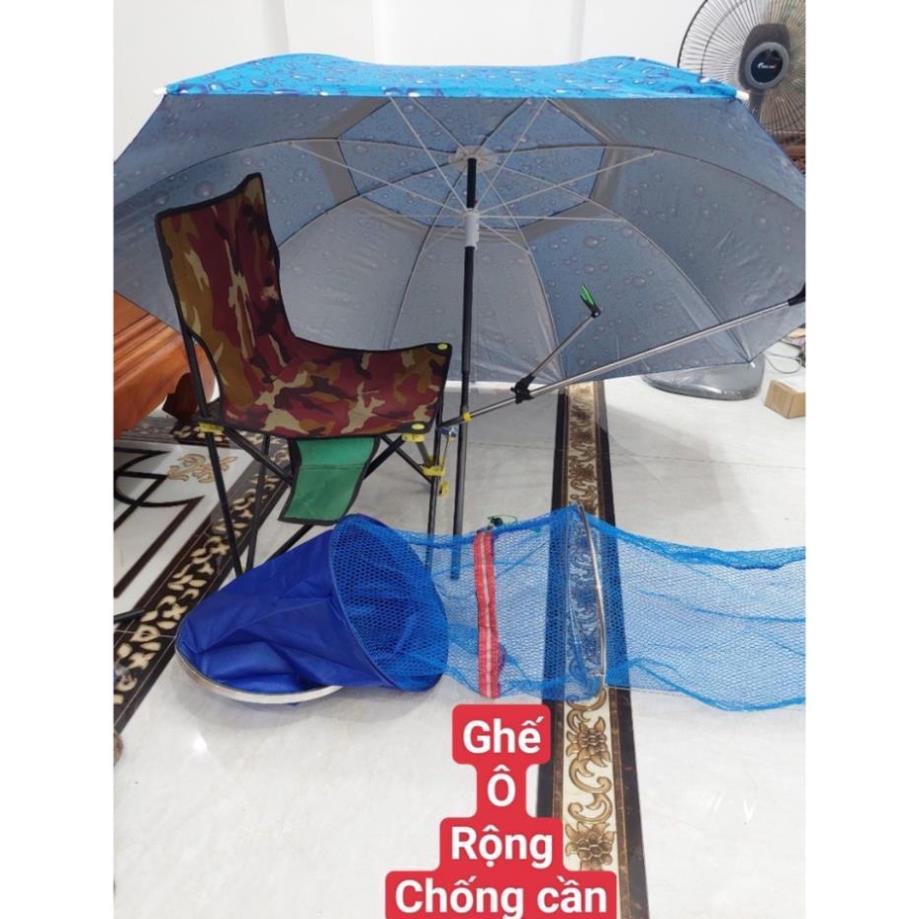 Bộ combo- ghế ,chống cần,ô câu cá(dù 1m8),rọng đựng cá.