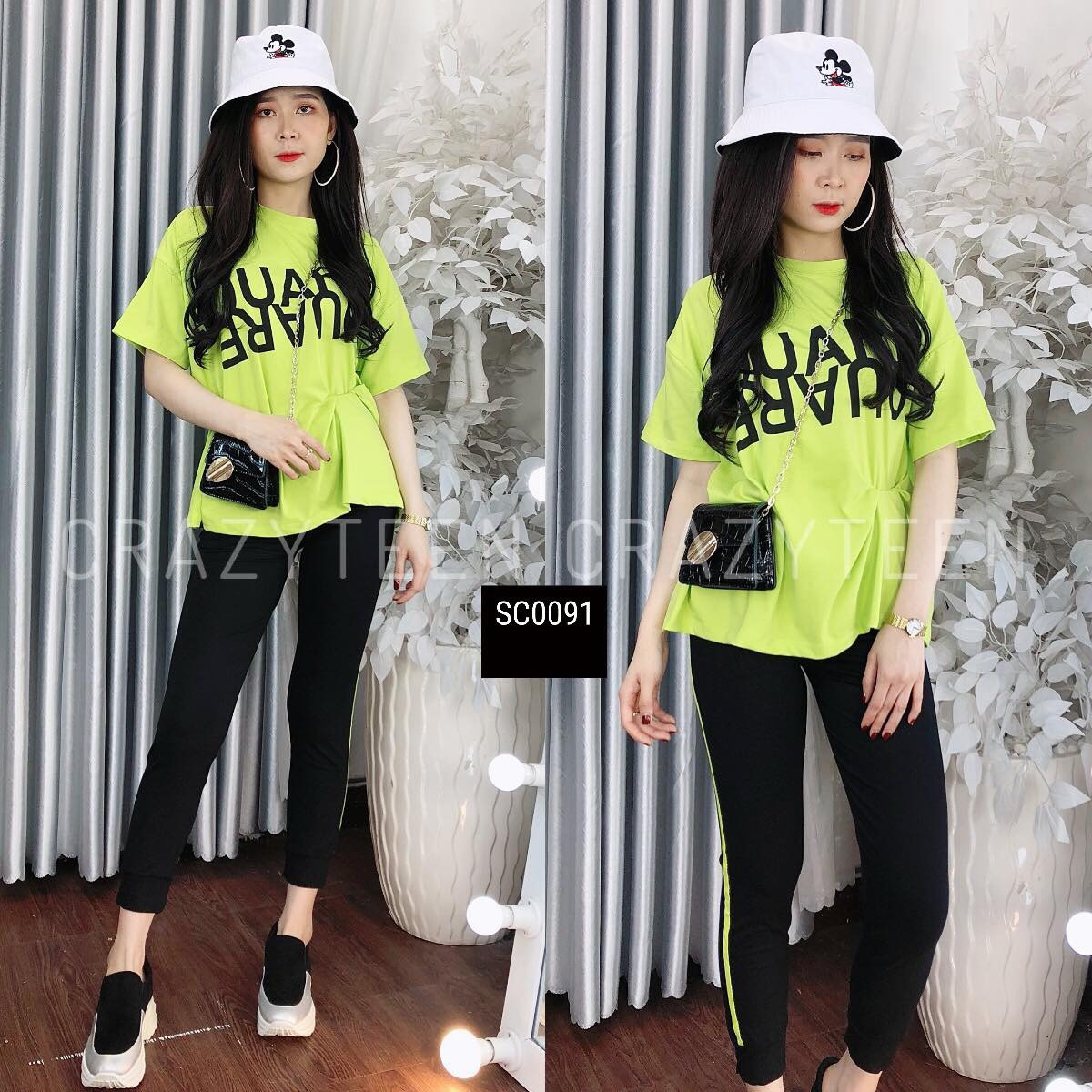 Đồ bộ dài áo form rộng in chữ phối quần ôm thể thao TTSA0430