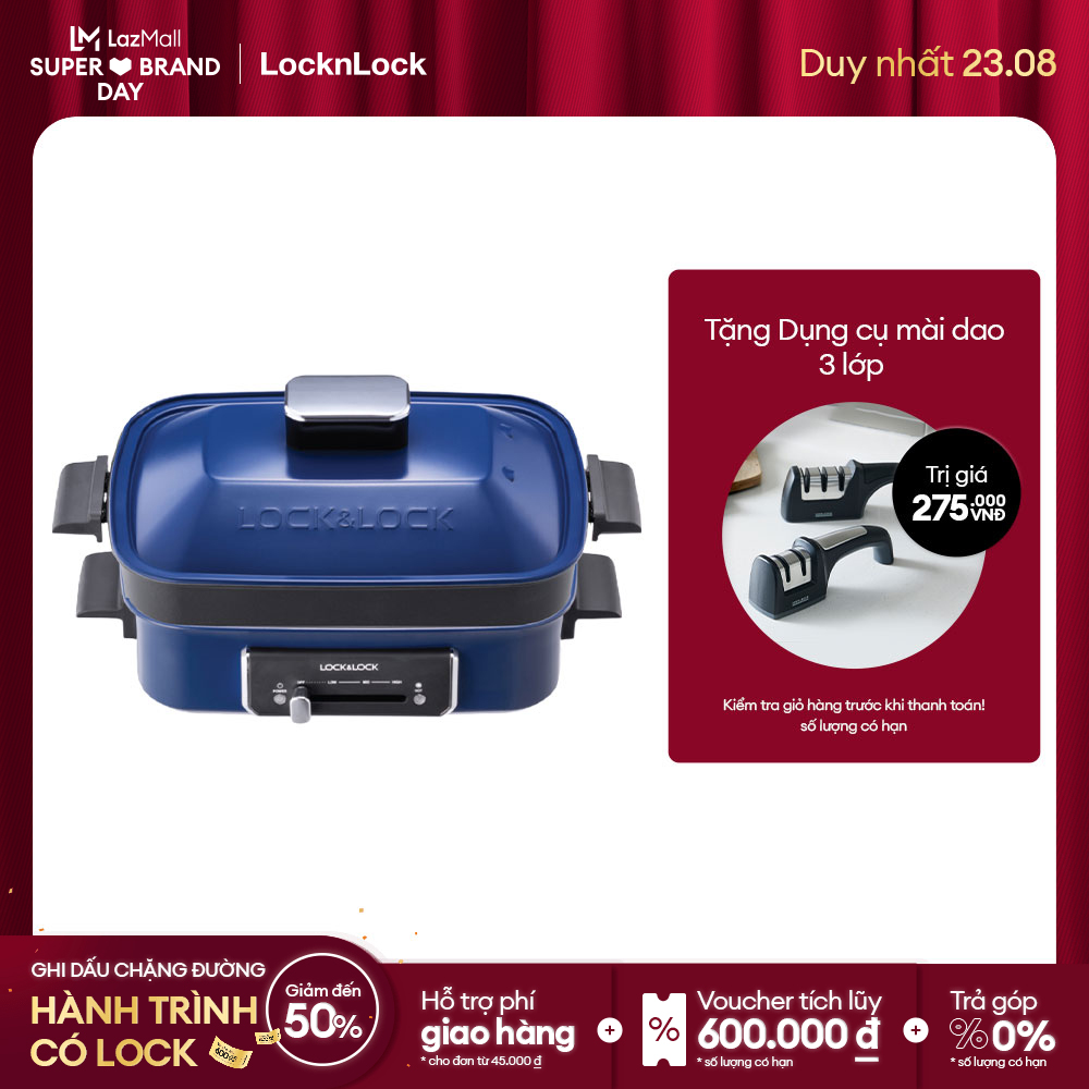 [Duy nhất 23.8 - Mua ngay] Trả góp 0% - EJG556 - Nồi điện đa năng Lock&Lock 3 trong 1 - Nướng/Lẩu/Hấp - 3 khay tháo rời chống dính Chính hãng - Bảo hành 2 năm