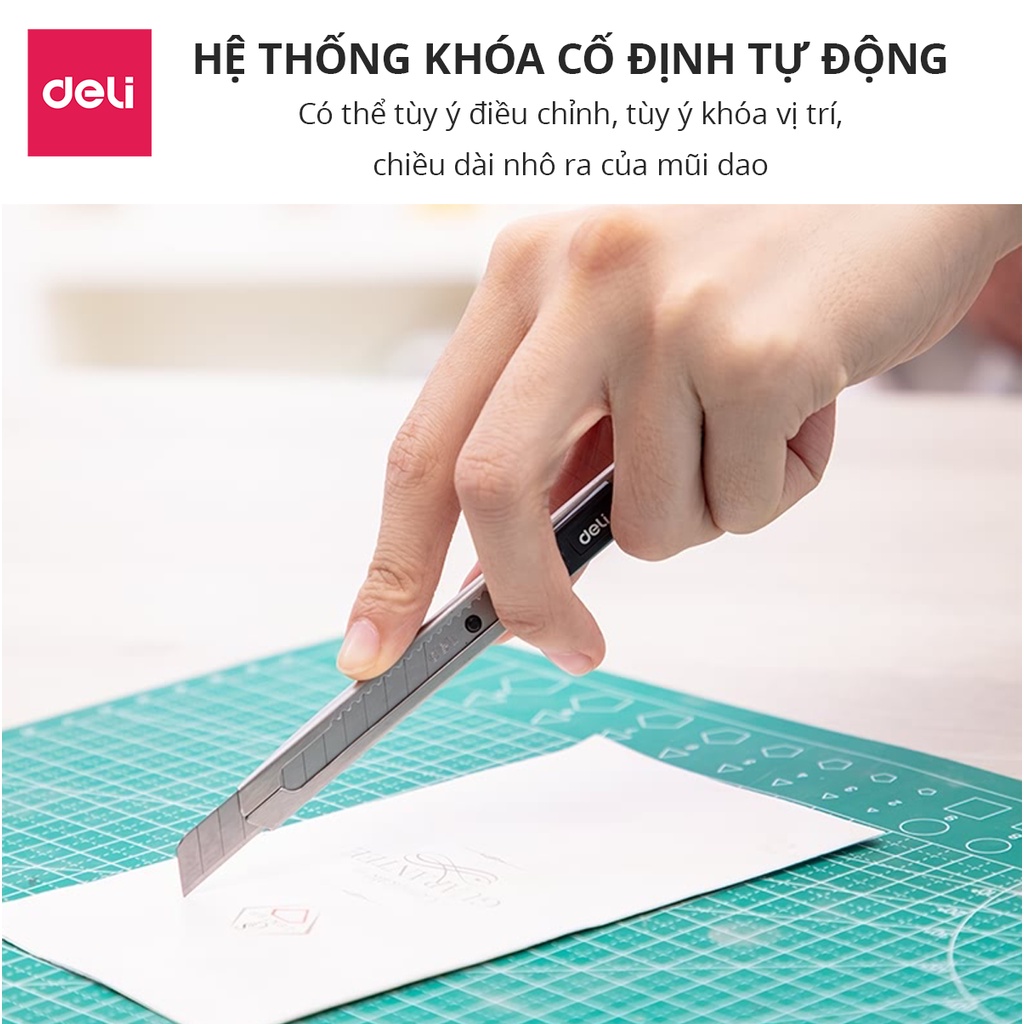 Dao rọc giấy Deli 2058 chất liệu kim loại với lưỡi thép SK5