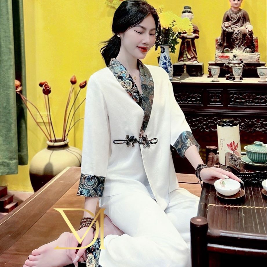 Bộ Quần Áo Đi Chùa Lụa 2 Da Vạt Hò CC