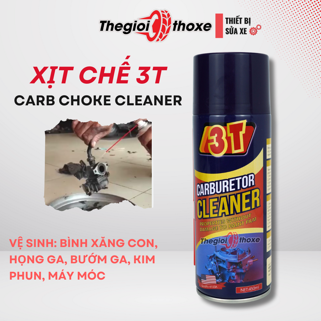 Xịt chế 3T | Chai xịt vệ sinh bình xăng con, kim phun, bướm ga, họng ga | Dung dịch tẩy rửa máy khỏi cặn dầu bẩn chất lượng cho thợ sửa xe | Thế Giới Thợ Xe