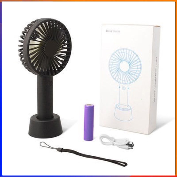 Quạt mini tích điện cầm tay để bàn kèm pin sạc,cáp sạc, quạt mini có đế