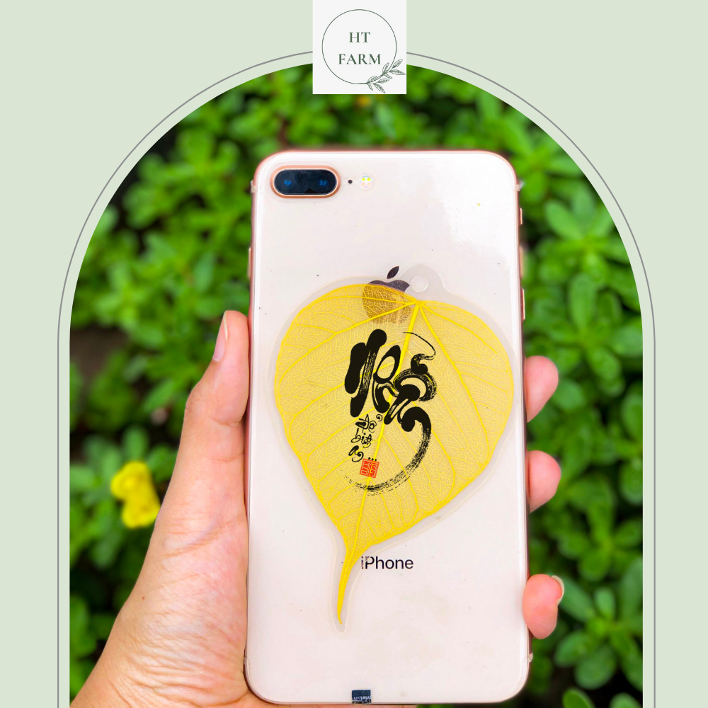 Lá Bồ Đề thư pháp - chữ Nhẫn (Cầu Bình An – May mắn, Ốp điện thoại, Hàng loại 1)