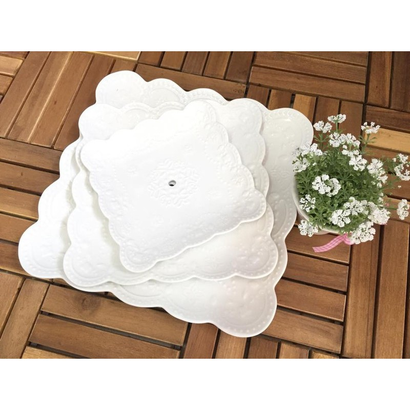 Bộ khay sứ pancake 3 tầng hình tròn - vuông