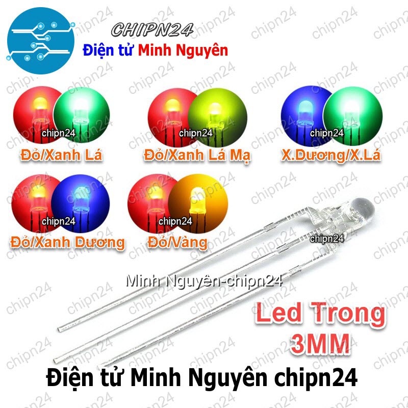 [25 con] (TK11-12) Led 2 màu 3 chân 3MM Trong (Đỏ/Vàng/Xanh Lá/Dương, Âm chung/Dương chung) - [Chọn Loại] - HHH.00167