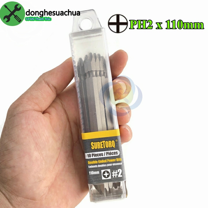 Mũi vặn vít 2 đầu ph2 suretorq 1674-0302 pl màu xám dài 110mm