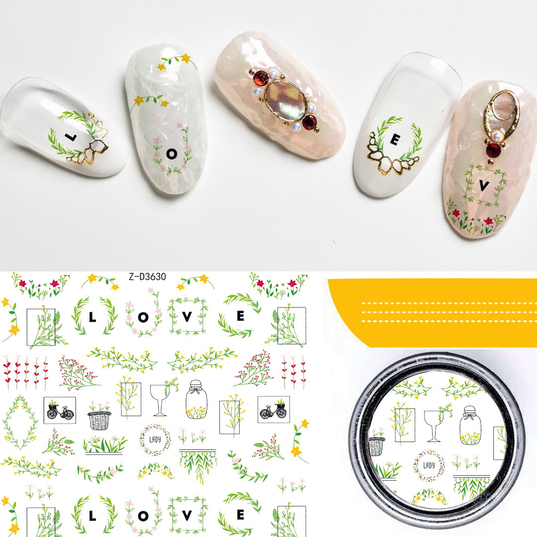 Sticker 3D | Hoa Lá Sen Đá Lông Vũ Vỏ Ốc | Hình Dán Móng Tay