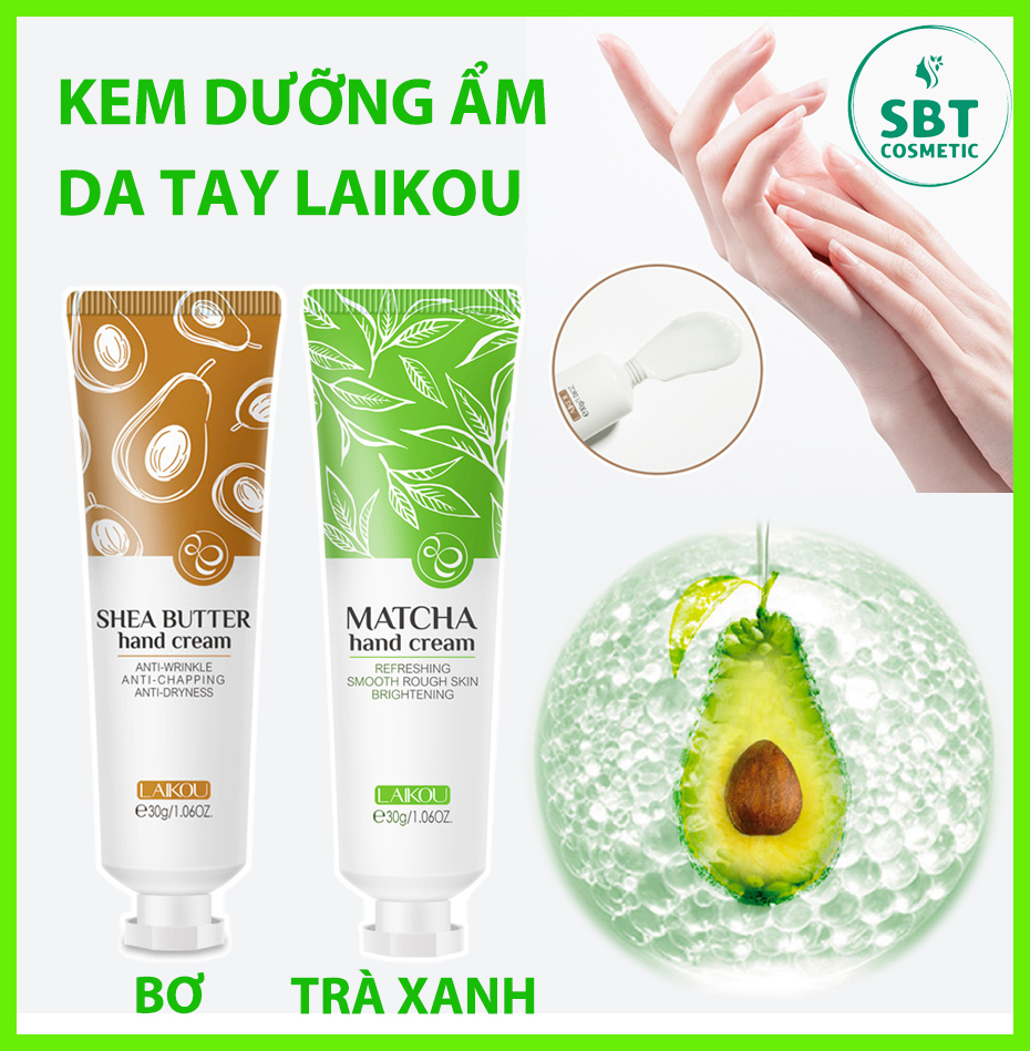 [ CHĂM SÓC TAY ] Kem Dưỡng Ẩm Da Tay Laikou Hand Cream 30g chiết Xuất Trà Xanh, Bơ – Chăm Sóc Da Tay Ẩm, Mịn, Sáng Da