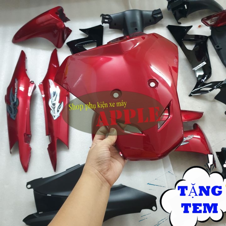 {Tặng kèm tem}   Dàn áo xe máy S100 màu ĐỎ ĐUN ĐEN , vỏ nhựa xe máy Wave alpha Wave RS áo xe wave