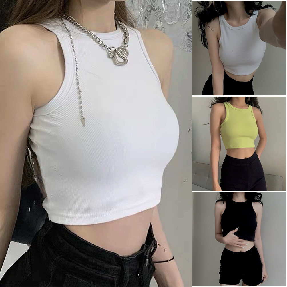 Áo croptop ba lỗ ôm body kiểu dáng basic trơn hè năng động