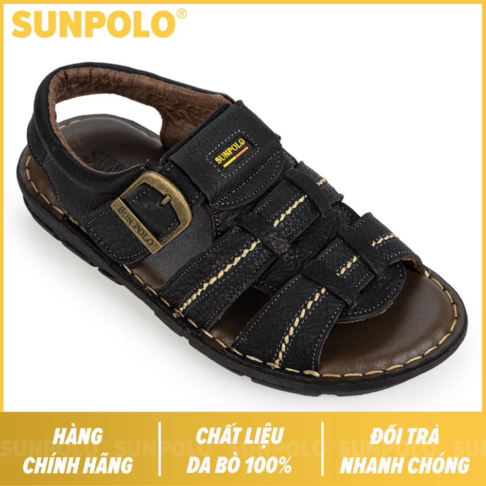 Xăng Đan Quai Hậu Nam Da Bò Cao Cấp SUNPOLO SDA2DN (Đen, Nâu)