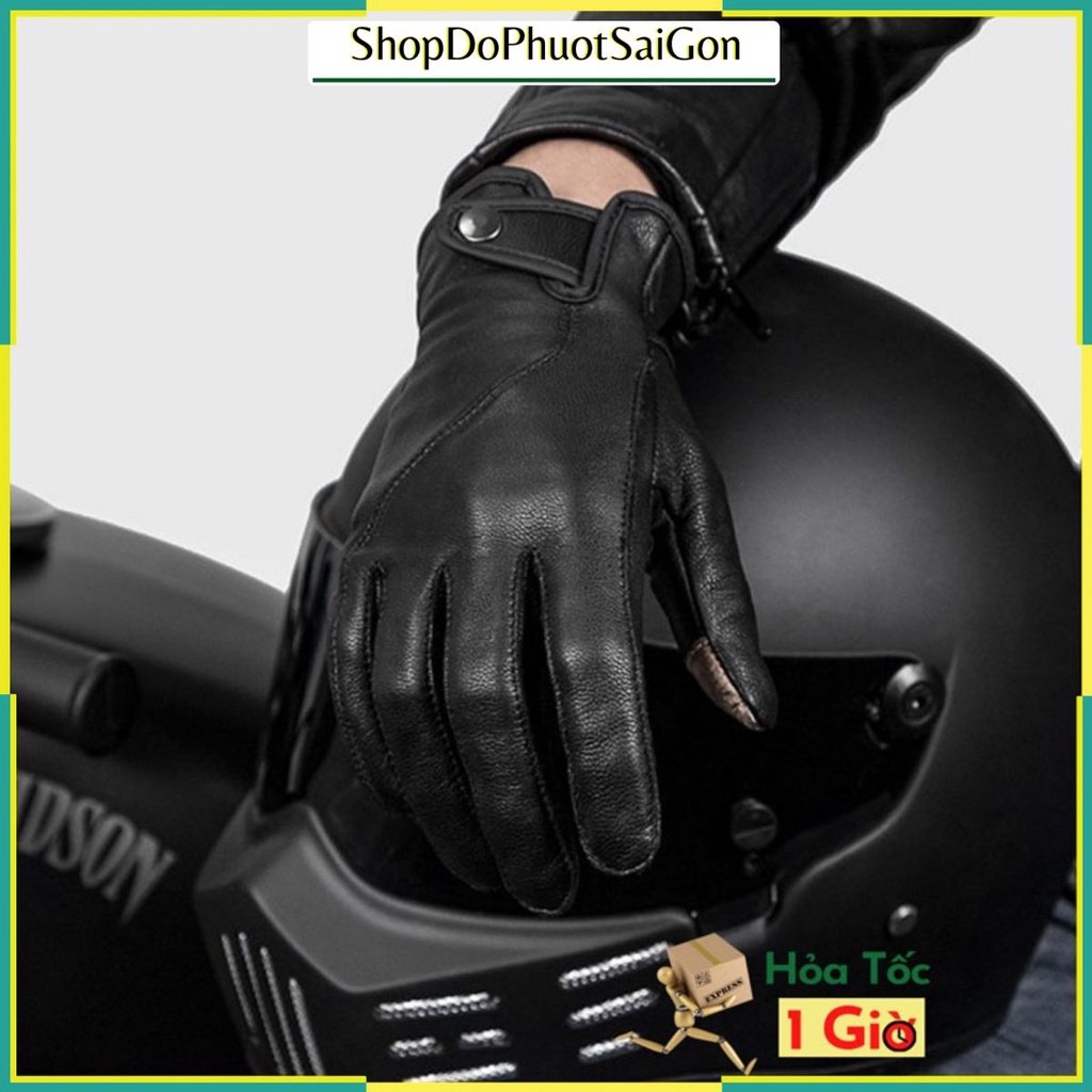 Găng tay da motor vemar cao cấp dài ngón, cảm ứng điện thoại