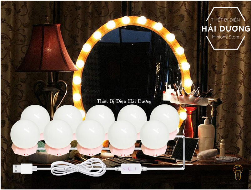 Bộ 10 bóng đèn led gương trang điểm dán tủ tiện lợi Chân Đế Hồng siêu dễ thương BL-034
