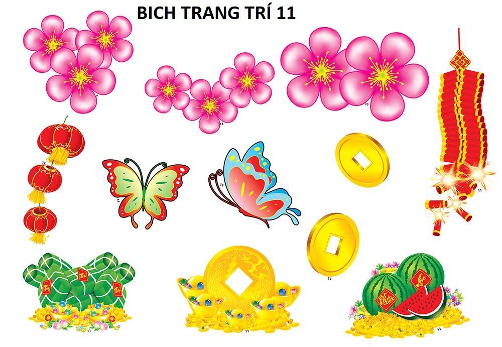 Set hoa mai hoa đào trang trí tết nổi 3D size nhỏ- Tặng kèm keo- Decal tết