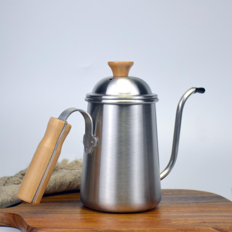 Ấm inox cán gỗ cổ ngỗng pha cà phê pour over 650ml