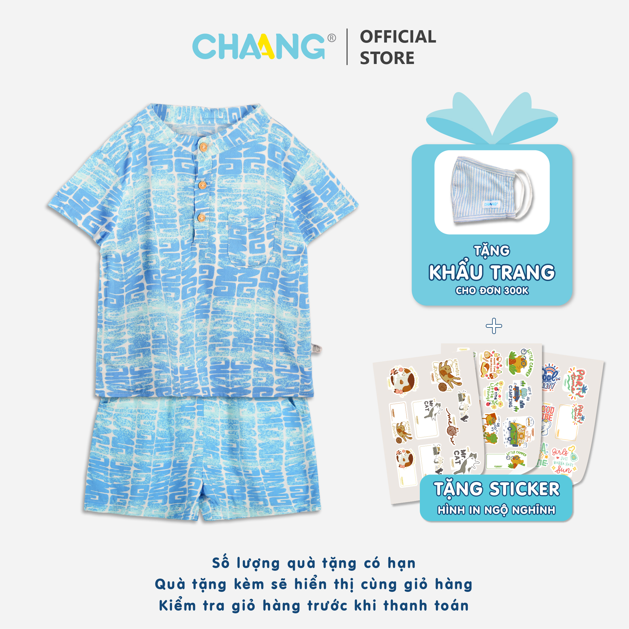 Bộ cộc cổ trụ lanh bé trai Santorini Chaang xanh biển