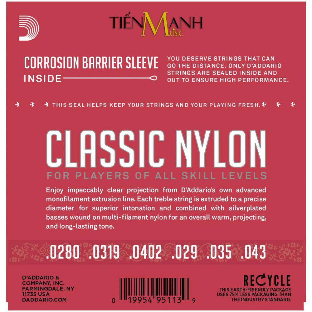 D'Addario EJ27N - Bộ Dây Đàn Guitar Classic - Hãng phân phối chính thức (Dây Ghi-ta cổ điển - Clear Nylon Normal Tension)