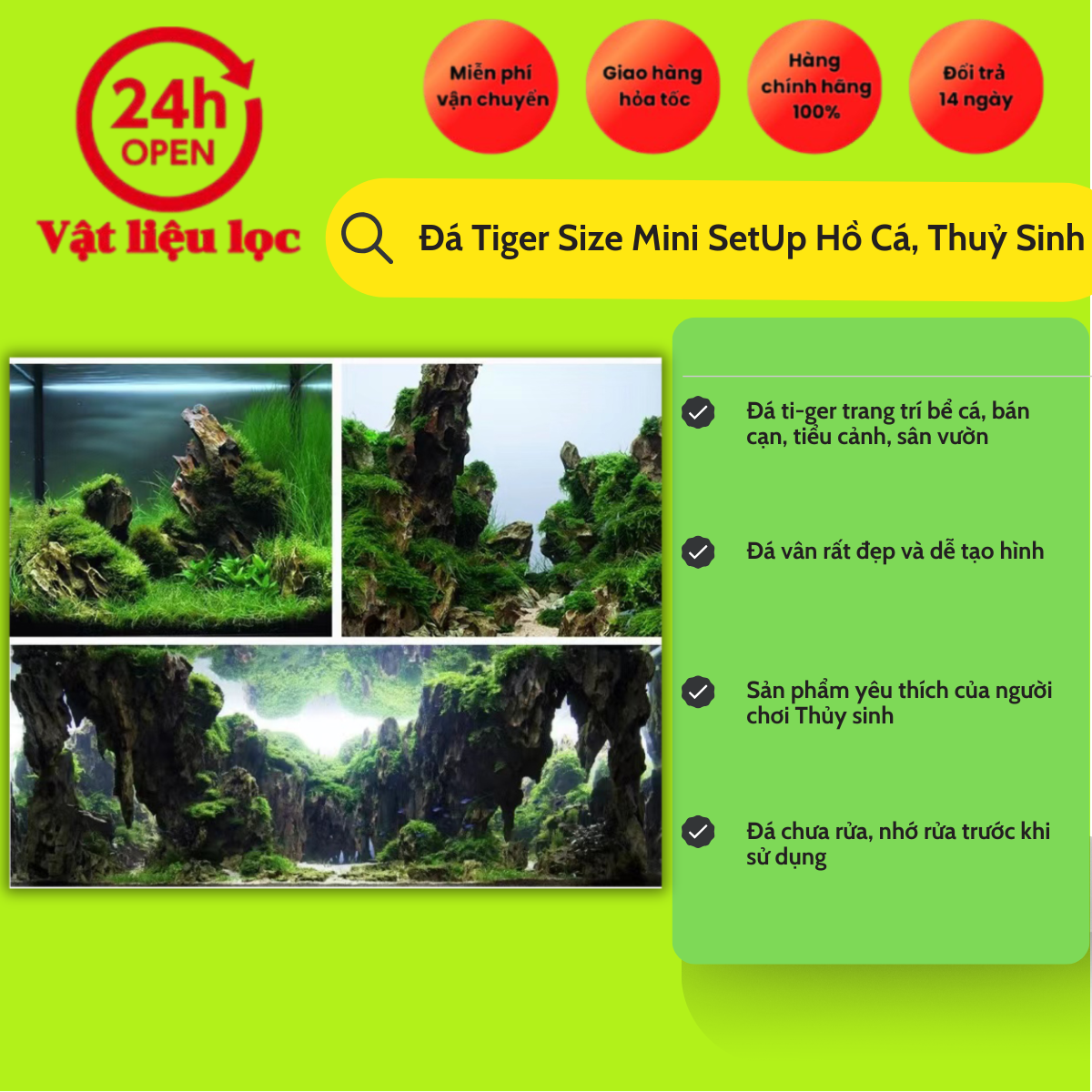Đá Tiger Size Mini SetUp Hồ Cá, Thuỷ Sinh (túi 1kg)