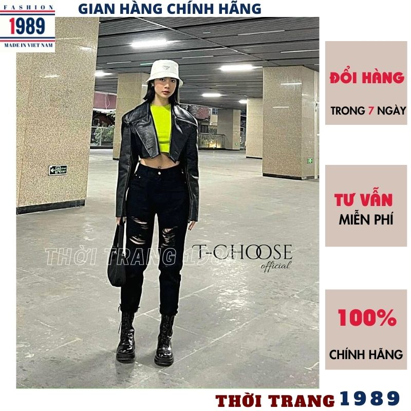 Quần jean nữ lưng cao , bò nữ rách nhiều 2 mầu ,quần bagy bò ống côn , quần jeans khỏe khoắn cá tính mặc tôn dáng trẻ chung năng động -THỜI TRANG 1989