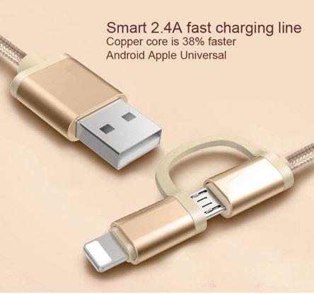 Cáp Sạc 2 Đầu Lightning Nối Micro USB Dây Dù 1m Siêu bền