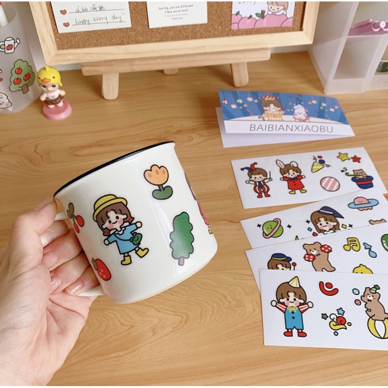 Set sticker cô gái Baibianxiaobu 4 tấm