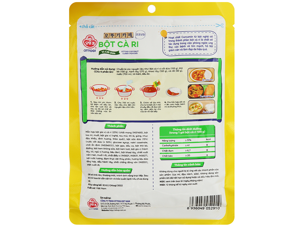GIA VỊ Bột cà ri vị cốt dừa Ottogi gói 100g 52910
