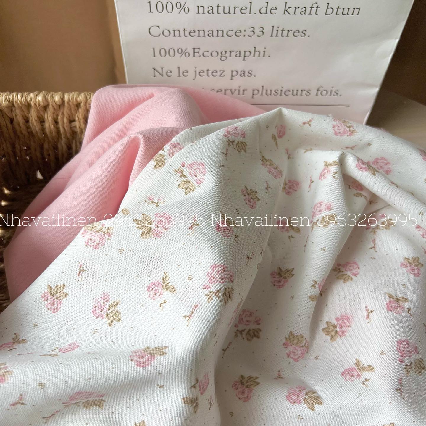 Linen Bột Hoạ Tiết Hoa Hồng Rose mềm mịn, thoáng mát - Nhà vải Linen