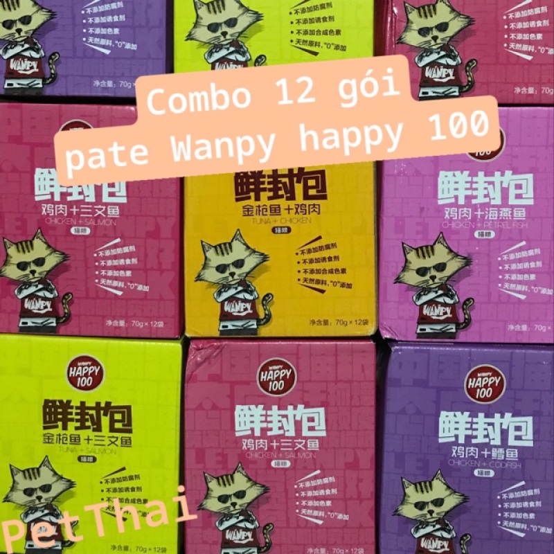 Hộp 12 gói pate cho mèo Wanpy happy 100(Mix 4 vị)