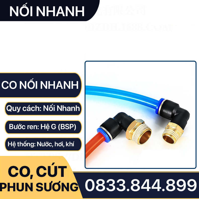 Co Nối Nhanh Ren Ngoài (PL) Nối Nhanh Cắm Ống Mềm PU 4 6 8 10 12